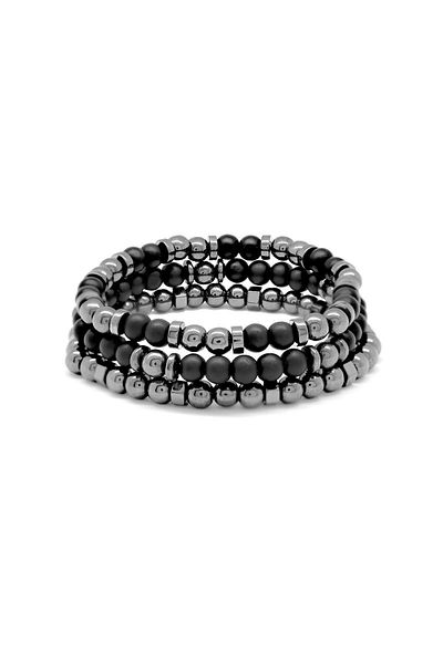 Tesbihane Globe Cut Black Onyx-Hematite Combination Natural Stone Bracelet104000547