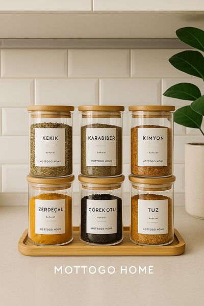 Mottogo 6-Piece Vacuum Spice Rack 300ml - 12 Waterproof Labels