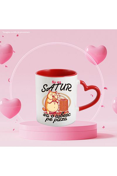 StoryGift Romania Fluffy pizza-loving cat mug _I can't get enough_, 330ml, Ceramic with Handle I, With,STG.