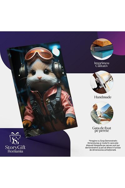 StoryGift Romania Tablou Canvas: Inocența Animalică A Aviatorului Minion Șoricel Cu Ochi Verzi Și Căști Pictura D