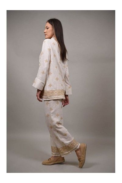 Y TWO WOMEN PAGANICO APPLIQUE EMBROIDERED SHIRT Beige M-L