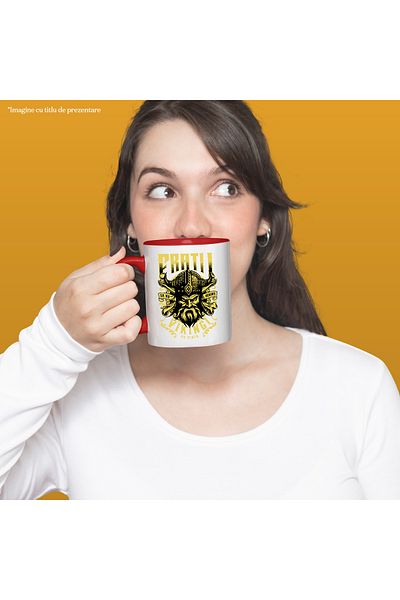 StoryGift Romania Warrior Head Mug Viking Brothers Motivational, 330ml, Ceramic with Red Handle, With,STG.
