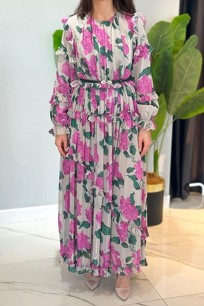 Missemramiss Floral Patterned Dress 4838 Beige