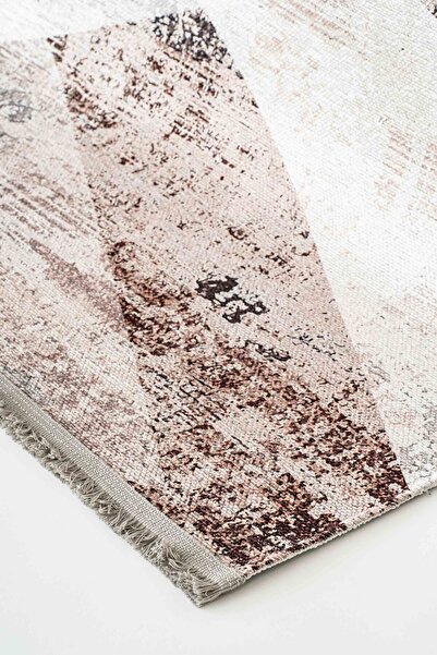 Oriente Home Modern Patterned Washable Non-Slip Base Chenille Brown Cream Living Room Carpet 8321