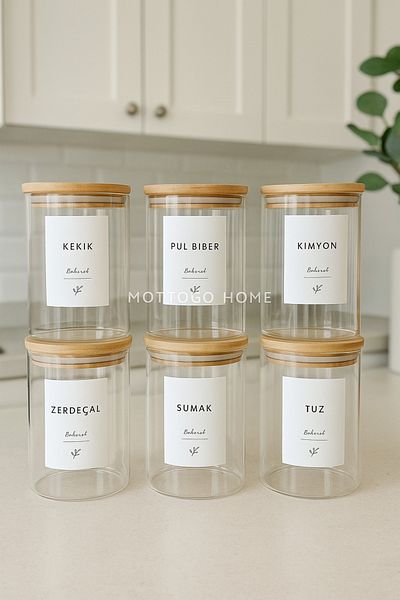 Mottogo 6-Piece Vacuum Spice Rack 300ml - 12 Waterproof Labels