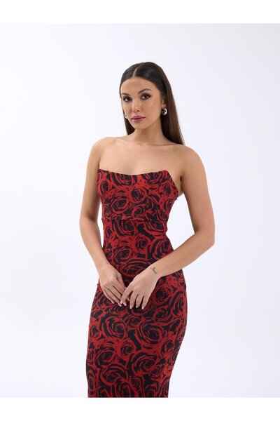 liyanamoda Rochie de damă Culoare roșie Rochie de seară cu tematică trandafiri
