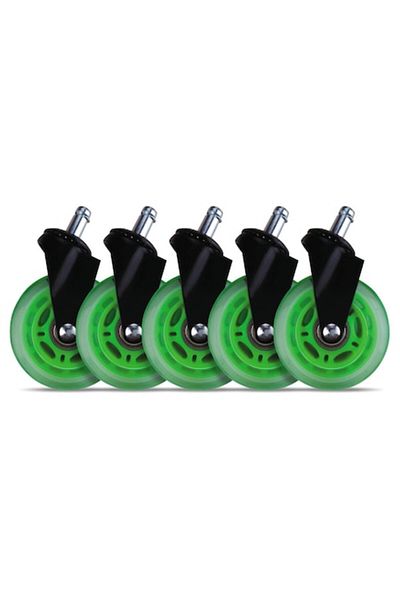 icover Set 5 roti de silicon pentru scaune de gaming / birou L33T-GAMING, universal 3" diametru 11mm, verde