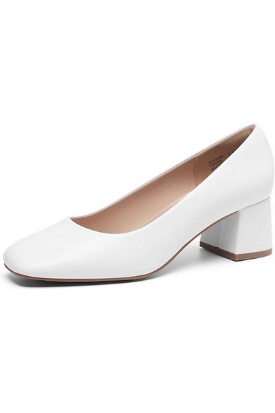 Dream Pairs Pantofi albi cu toc jos si patrat si varf patrat dama, marime 41, DREAM PAIRS