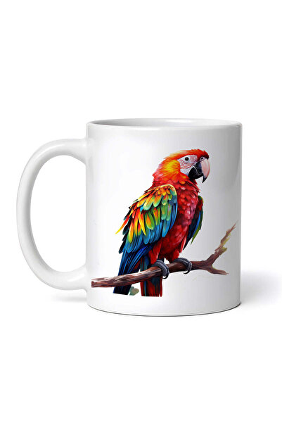 OEM Εξατομικευμένη λευκή κούπα, πολύχρωμος παπαγάλος Μακάο, INOVATIX®. 330ml