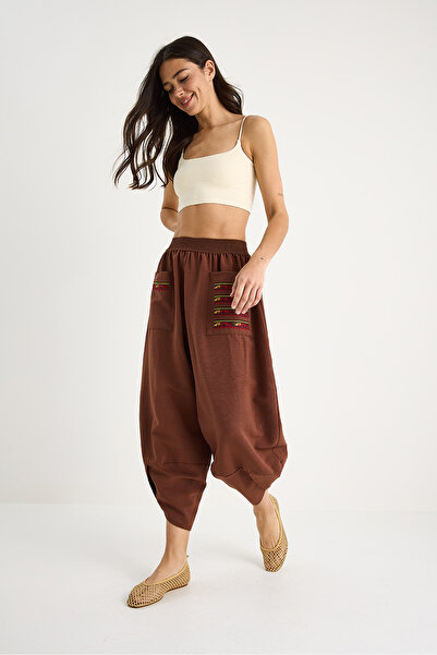 Bianco Lucci Women's Pockets Embroidered Leg Detail Elastic Waist Shalwar Trousers 80090 60283325