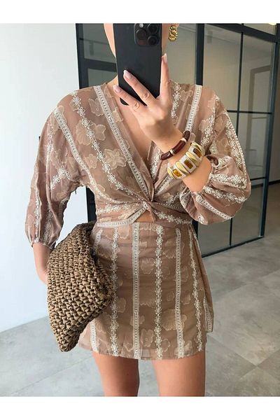 AlisaSuButik Women's Brown Transparent Mini Dress