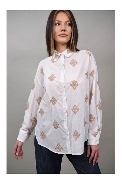 Y TWO WOMEN COTTON SHIRT WITH EMBROIDERED TORINESE APPLIQUES White ONE SIZE