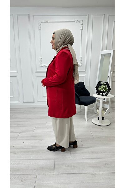 Sevda Kılınç Büyük Beden Tasarım Ribana Detaylı Ceket