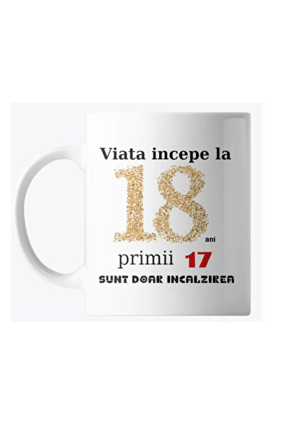 OEM Cană albă personalizată Viața începe la 18 ani, INOVATIX®. 330ml