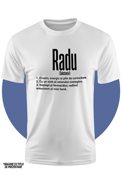 StoryGift Romania Tricou Copii Baieti Cu Numele Radu, Cu Mesaj Motivational, Creativ, Energic, Curios, ,stg