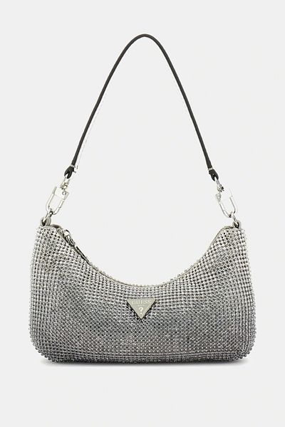 Guess ZALINA MINI TOP ZIP SHLDR BAG Γυναικεία γκρι τσάντα ώμου HWOY9350720-SIL