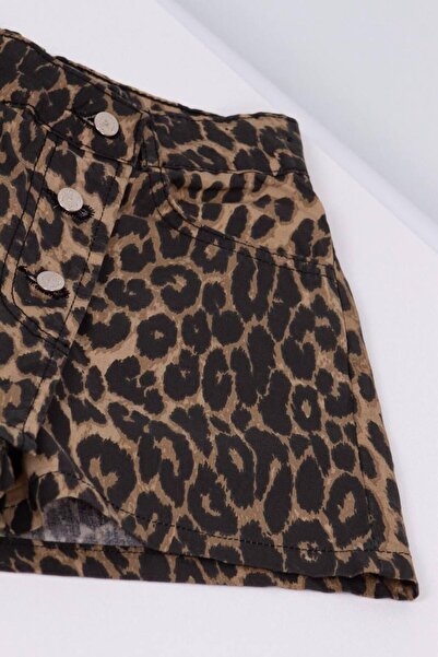 Genel Markalar Yuniks Leopar Desenli Şort Etek Kız Çocuk Jean-Denim Şort