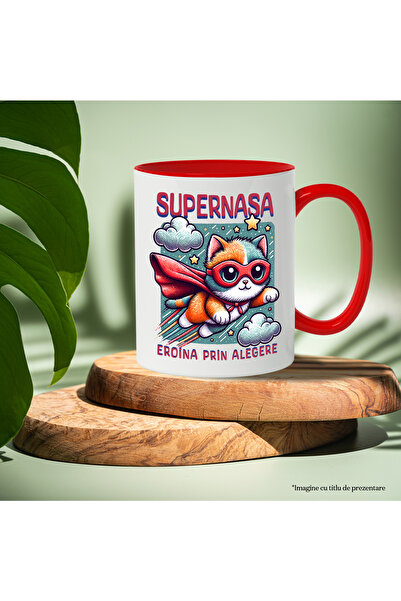 StoryGift Romania Super Nasa Mug, Superhero, Heroine By Choice, 330ml, Ceramic with Red Handle, With Handle, STG.