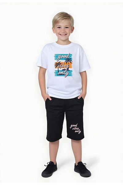 FYK KİDS Boy's Summer Slam Dunk-Gaming-Varcity Printed Bottom-Top Suit