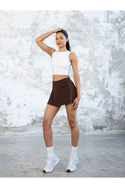 TÜKATO Brown Color 2 Layer High Waist Tennis Skirt Sports Shorts Skirt Tennis Skirt