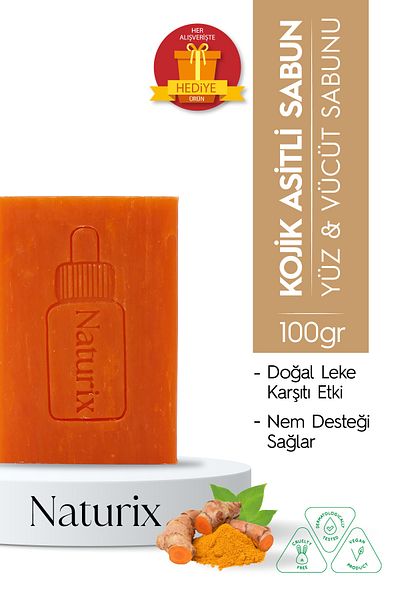 Naturix Kojic Acid Soap - Anti-Blemish, Skin Tone Equalizing and Brightening Soap 100 Gr