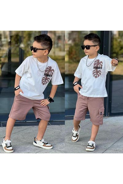 RAPAPA Boy's Summer Shorts Set - Summer Themed 2-Piece Combination (T-Shirt + Shorts) 11646K