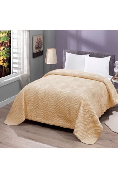 mink tekstil Embossed Blanket 200x220cm, Monk, Zig-Zag Beige/Mustard 555