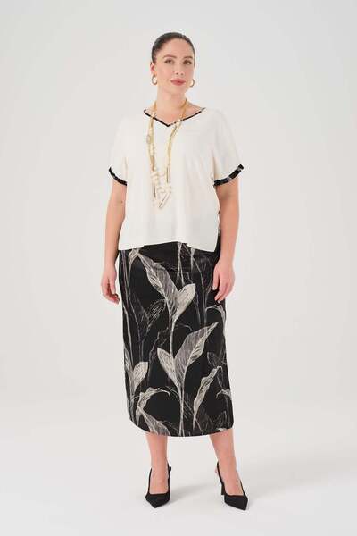 Gemko Garnished Blouse Skirt Set - Black