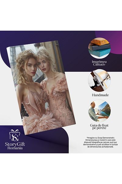 StoryGift Romania Tablou Canvas Surorile Frumoase, Doua Fete Surori O Blonda Si O Satena Machiaje In Richii Roz