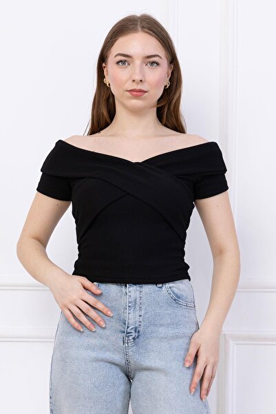 SENSTIL Σταυρωτό Κροπ Κολάρο Madonna σε Μαύρο Χρώμα SS2743