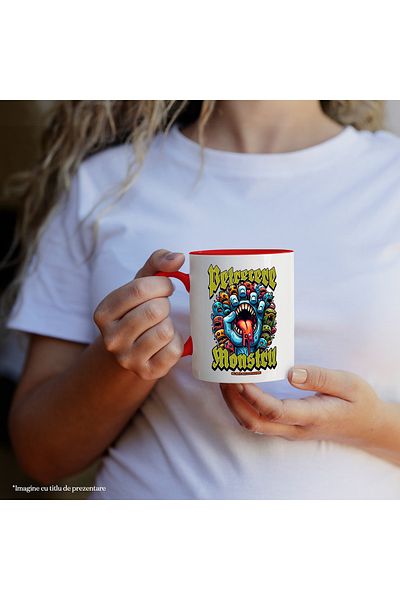 StoryGift Romania H4ALLowen Monster Party Mug, 330ml, Ceramic with Red Handle, With M,STG.