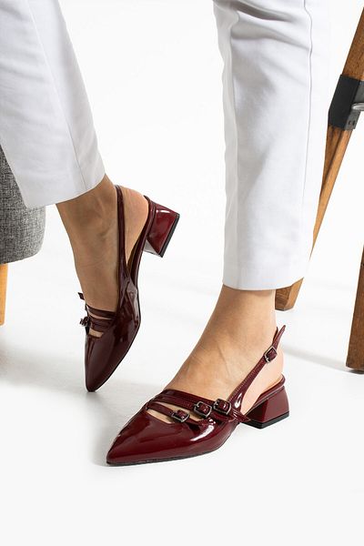 AlbiShoes Square Heel 4 cm Patent Leather Buckle Detailed Open Back Pointed Toe Business Office Daily Women's Shoes