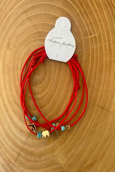 Shepidi 5'Li Blue Bead Gold Figured Red Rope Luck Bracelet