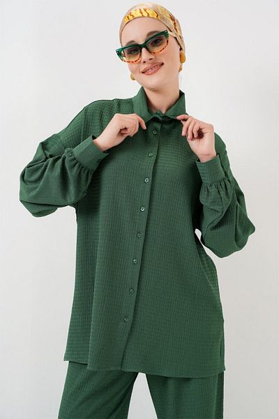modaserdem Knitted Hijab Bottom Top Set 6711 - Emerald Green