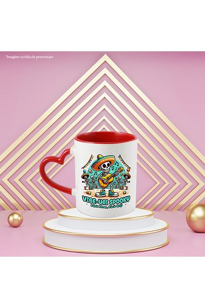 StoryGift Romania Mug Spooky vibes stress free, worry free skeletons playing guitar, 330ml, , With ,STG .