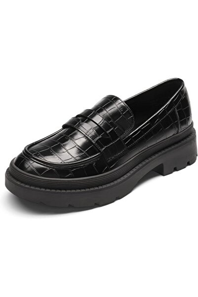 Dream Pairs Mocasini negri cu talpa antialunecare, toc patrat si gros dama, m...