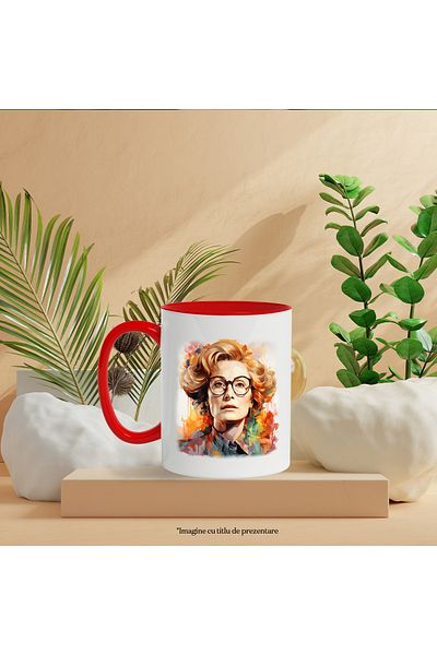 StoryGift Romania Mug With Meryl Streep, Actress, Celebrity, Movie, Series, Multicolor 330 ml, Sky, With, STG.