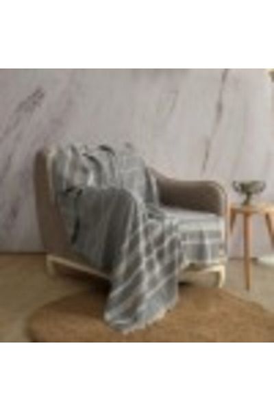 Cocona Cotton Throw Blanket 130x170cm, Cocona Anthracite/Ecru Stripes