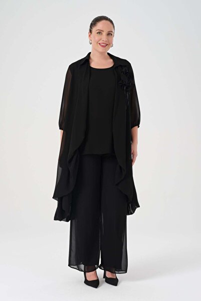 Gemko طقم بنطلون شيفون 3 قطع - أسود