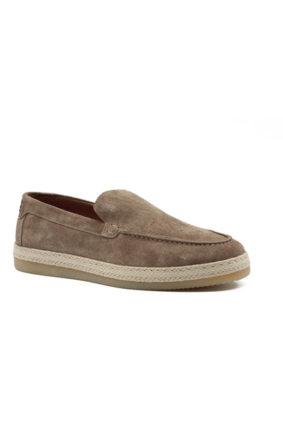 Tuna Genuine Suede Leather Beige Loafer Men's Shoes - Rubber Sole - 4154