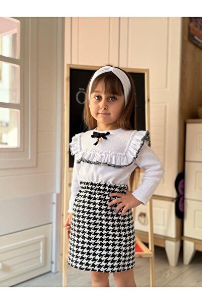 ÖZSEMODA White Frilly Houndstooth Skirt Set