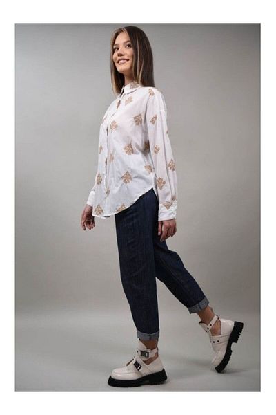 Y TWO WOMEN COTTON SHIRT WITH EMBROIDERED TORINESE APPLIQUES White ONE SIZE