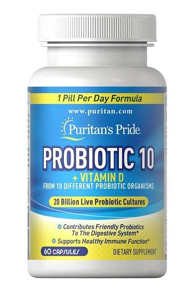 Puritan's Pride Probiotic 10 with Vitamin D to Help Support Immune System Health*, 60 Count, by Puritan's Pride, Whi