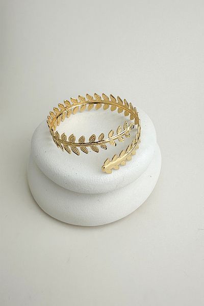 Modex Gold Color Row Leaf Detailed Arm Accessory (Diameter:9Cm)