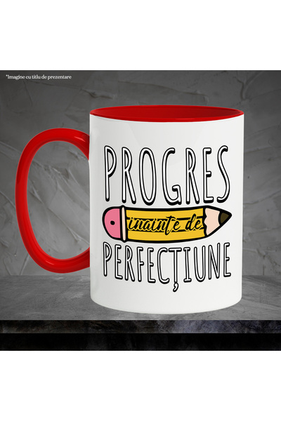 StoryGift Romania Mug Progress before perfection education school, 330ml, Ceramic with Red Handle, With,STG.