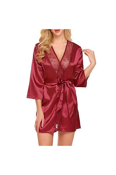 Muchmy Women's Nighty Comfortable Satin And Lace Girls Nightwear Set With Knotted Closure