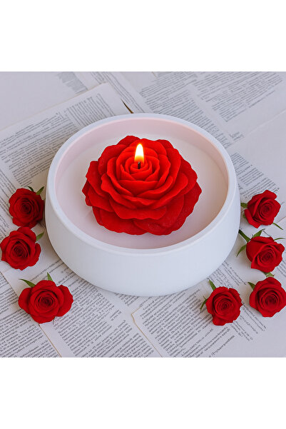 aymumi home El Yapımı Kırmızı Gül Şekilli Mum | Seramik Kaseli Romantik Dekor...