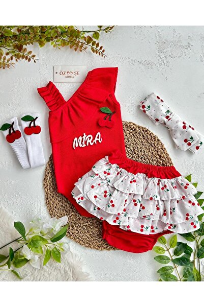 ÖZSEMODA طقم شورت كشكش الكرز مكون من قطعتين