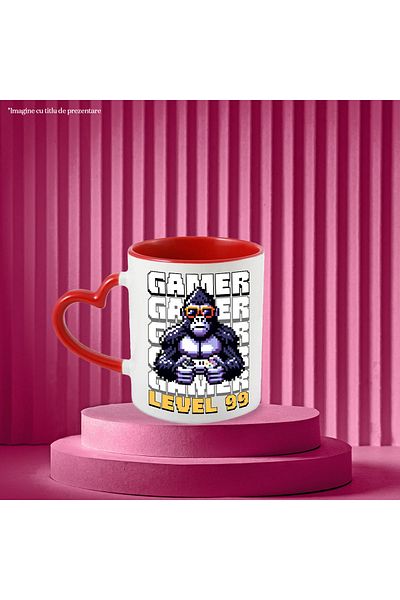 StoryGift Romania Cana Gamer Gorila Level 99 Pixel Jocuri Video, 330ml, Ceramica Cu Maner Inima Ro, Cu ,stg