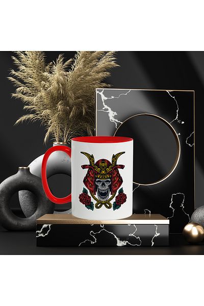 StoryGift Romania Mug With Skull, Helmet, Samurai, Flower, Leaves, Monster, Multicolor 330 ml, Wax, With ,STG.